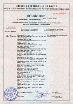 Сертификат соответствия ГОСТу на картриджи Master